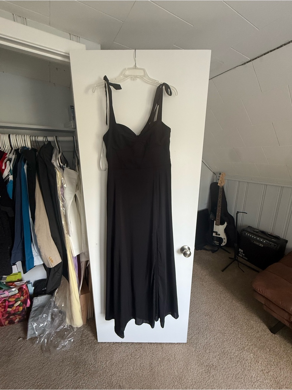 Azazie Marin Black Tie-Shoulder Maxi Dress with High Slit - Picture 6 of 9